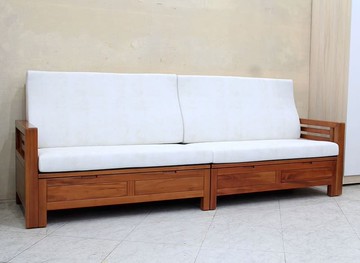 【歐風別館】奇諾貓抓布桃花心木全實木板椅組--四人座【收納布沙發~基隆至台中免運費】