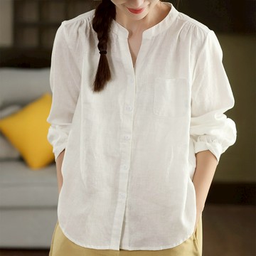 氣質亞麻長袖襯衫963938