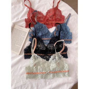 歐美外貿~蕾絲超薄三角杯文胸透明視性感誘惑無海綿純欲小內衣