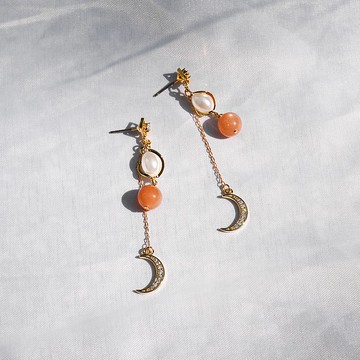 藍光拉長石 拉長石  橙月亮石 月亮石 水晶 耳環