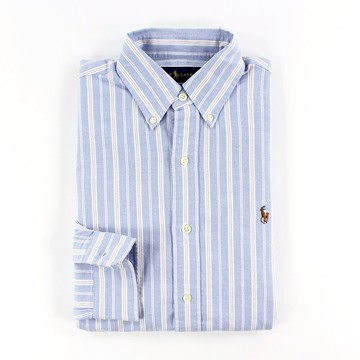 美國百分百【Ralph Lauren】牛津 襯衫 RL POLO 彩馬 條紋 長袖 上衣 粉藍 粉紅 XS號 G122