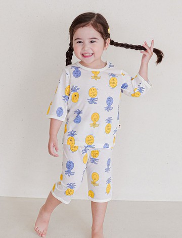 紫黃笑臉鳳梨-植纖衣七分袖韓國童裝-K51607