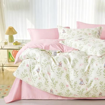 J-bedtime 床寢時光 台灣製100%純棉單人床包枕套組 s9321s-h  單人  青青草兔 白色  床包 + 枕套