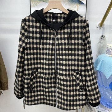 金卡丹23B25專柜正品新款春秋季女裝時尚格子連帽大碼媽媽裝外套