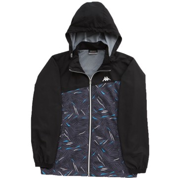 KAPPA義大利型男高透濕單層風衣 黑/黑印花 可拆帽 網布內裡