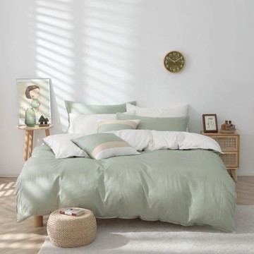 好關係 HAOKUANXI｜抹茶牛奶-新天絲棉床邊口袋床包被套枕套組-雙人加大