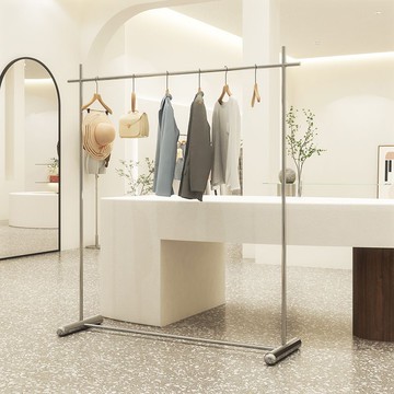 服裝店展示架陳列架不銹鋼女裝貨架側掛中島架落地式拉絲銀掛衣桿