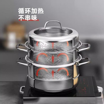免運 開立發票 鍋具 炒鍋 煎鍋 蒸鍋304食品級家用加厚三層不銹鋼蒸煮鍋大容量蒸魚鍋批發
