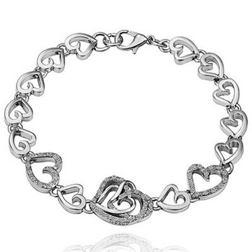 純銀手鍊 鍍白金鑲鑽手環-愛心精緻時尚母親節生日情人節禮物女飾品73cd83【獨家進口】【米蘭精品】