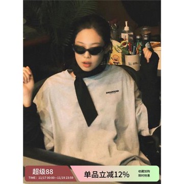 金智妮jennie同款歐貨大版t恤灰色短袖女夏季寬松美式高街上衣服