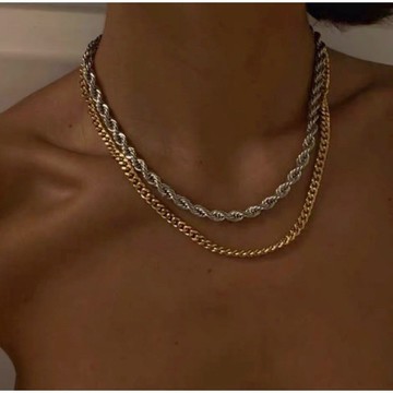 鈦鋼 金色 古巴 項鍊 現貨 4mm 簡約 疊戴 百搭 歐美 麻花 細項鍊 歐美 金色鍊 韓系 休閒