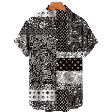 3D geometric lapel short-sleeved shirt復古3D幾何翻領短袖襯衫