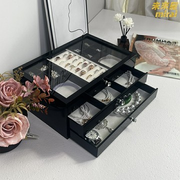 【輕奢大容量】首飾盒 飾品收納盒 耳釘盒 項鍊盒 戒指盒 多層分隔 透明亞克力 防塵防氧化 桌面梳妝檯整理