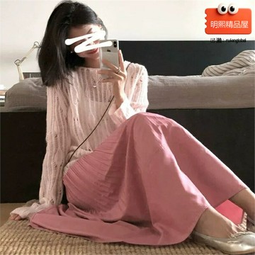 【人間水蜜桃】針織兩件套 毛衣套裝 針織套裝 鏤空毛衣 粉色毛衣 正肩設計 溫柔甜美風 約會通勤穿搭