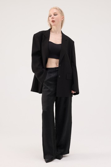 霧光紋理寬褲 - 黑