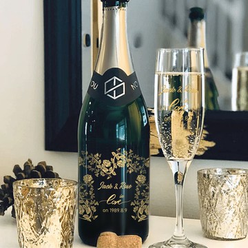 紀念日禮物 |情侶禮物客製文字名字無酒精香檳單支雙杯 結婚週年