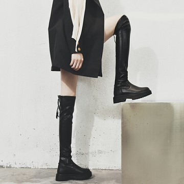 長筒靴女過膝高筒騎士靴小個子粗腿秋冬加絨平底瘦瘦長靴【木屋雜貨】