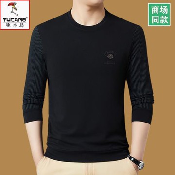 啄木鳥長袖t恤男純棉圓領打底衫男士春秋上衣2024新款休閑衛衣潮T