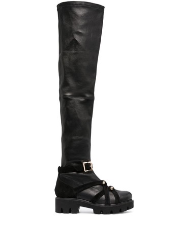 HARDOT - buckle-detail thigh-high boots - women - Calf Leather/Polyurethane/Fabric/Calf Leather/Rubber - 36 - Black