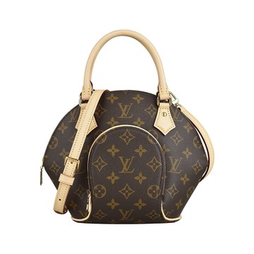 LV Ellipse PM印花LOGO Monogram帆布貝殼造型拉鍊手提/斜背包(深棕x米)