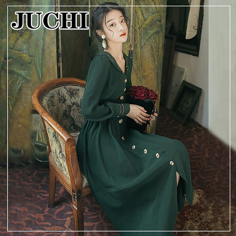 秋新作レディースワンピース韓国風お出かけ 新しいデザイン秋のレトロな緑の気質 ウエスト スリムフィット 長袖ワンピース 通販 Lineポイント最大get Lineショッピング