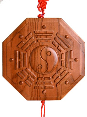 禪意閣 天然桃木雕刻陰陽魚八卦鏡掛件家居裝飾擺件