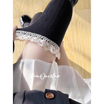 秋冬季黑色過膝襪女保暖煙灰色高筒襪白色純棉大腿襪加厚長筒襪jk