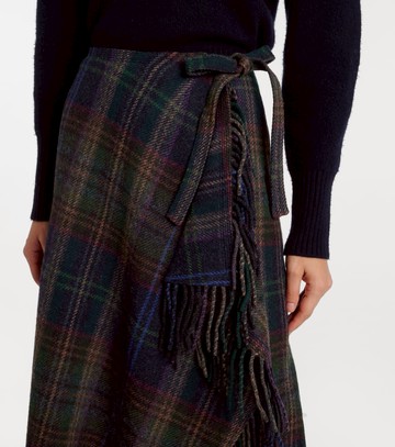 Polo Ralph Lauren Fringed plaid wool-blend wrap skirt