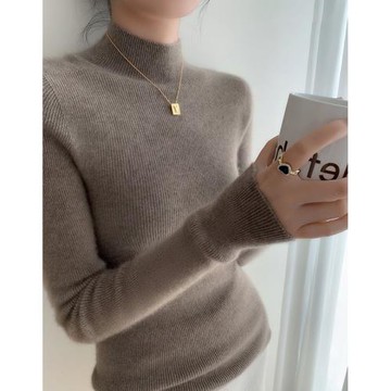 半高領羊毛針織打底衫女2023新款秋冬皮草內搭高級感修身中領毛衣