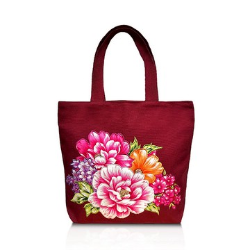 【花布先生】繡花肩背袋(酒紅色)