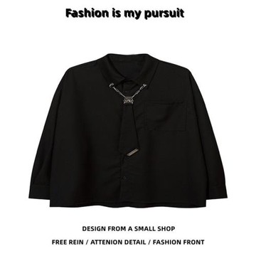 美式復古學院風領帶長袖襯衫男女潮流休閑高街小眾高級感疊穿襯衣