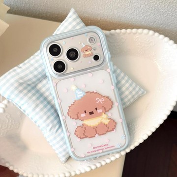 ins奶萌可愛小狗適用蘋果17pm手機殼iphone18pro全包16磨砂藍邊框