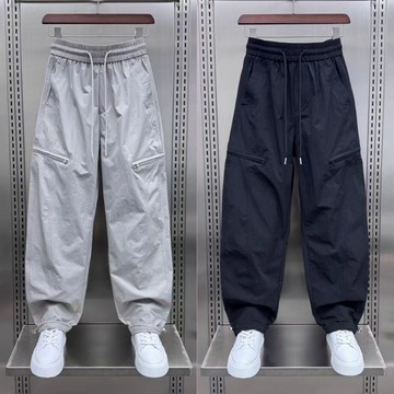 【臺灣出貨】2026夏季新款速乾男褲 透氣純色工裝褲男 寬鬆休閒潮牌長褲