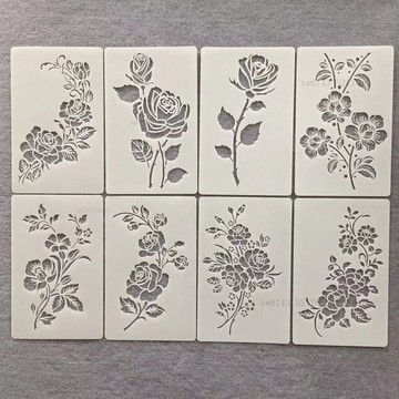 繪畫 模板 手帳 鏤空 鏤空繪畫模板 玫瑰花野花繪畫模板 春天田園花朵繪畫噴繪模板 花邊尺填色模版 繪畫板 DIY