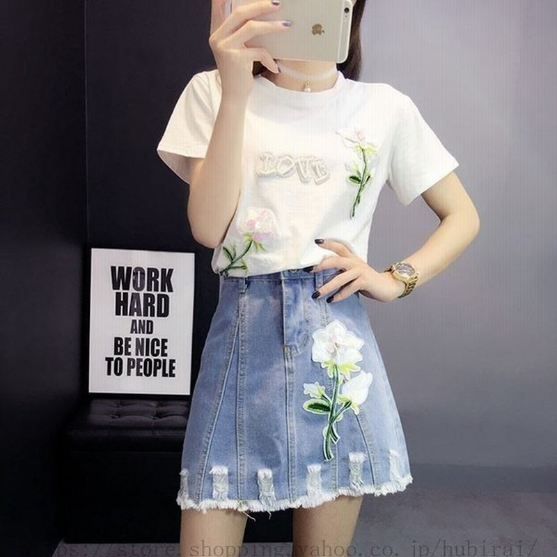 セットアップ レディース 上下セット 半袖ｔシャツ デニムスカート 2点セット 刺繍柄 ルームウェア 大きいサイズ 春夏新作 通販 Lineポイント最大0 5 Get Lineショッピング