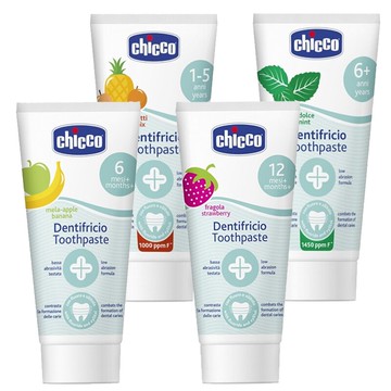 Chicco 兒童木醣醇含氟牙膏 蘋果香蕉 水果草莓 鳳梨水果 薄荷 寶寶牙膏 8707