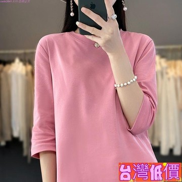 悅裳💎台灣免運💎【店鋪熱銷】絲光棉七分袖t恤男女春夏新款圓領寬鬆100%純棉短袖打底體恤上衣韓國女裝設計