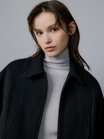 Wool Cropped Bomber Jacket [Navy]