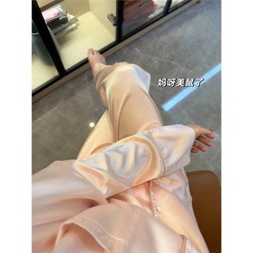 法式高級感緞面冰絲開衫長袖睡衣女秋款2025年新款長褲家居服套裝