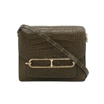 二手品 Hermes Roulis Mini 霧面鱷金釦斜背方包(D刻/M1牛至色)