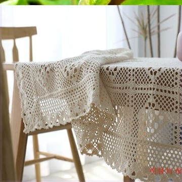 復古美式鉤針編織桌布臺布勾花田園針織鏤空蕾絲棉線文藝茶幾蓋布