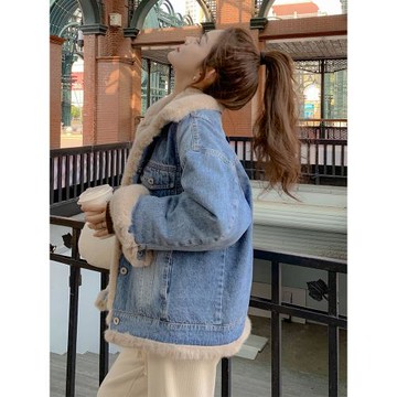 爆款牛仔拼接加絨外套女短款2025年冬季新款韓系加厚小個子派克服