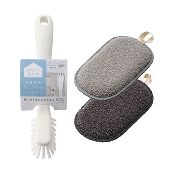 日本MARNA 碗盤清潔專用海綿+排水口清潔刷 二件組 日本製