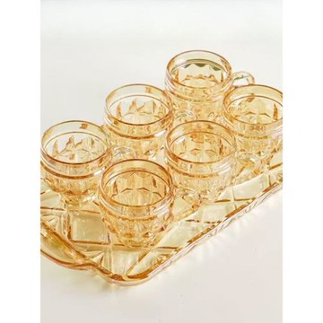 玉晶玻璃杯六棱角帶把水杯高顏值家用客廳泡茶杯網紅果汁杯漱口杯