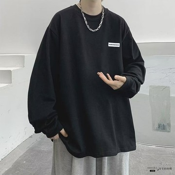 ✨限時惠購⚡ 韓係長袖 長袖T恤 男 酒紅色 寬鬆 印花 圓領 打底 港風 潮流 秋季 薄款 衣服 上衣 t恤
