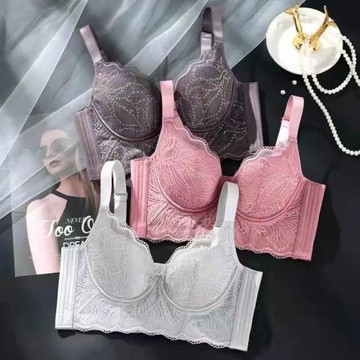 高檔蕾絲薄款內衣女式莫代爾雙肩帶無痕防下垂大胸顯小文胸軟鋼圈
