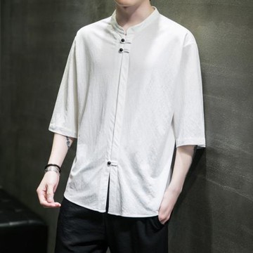 冰絲t恤男亞麻短袖夏季寬松大碼棉麻半袖潮流百搭中國風男裝衣服