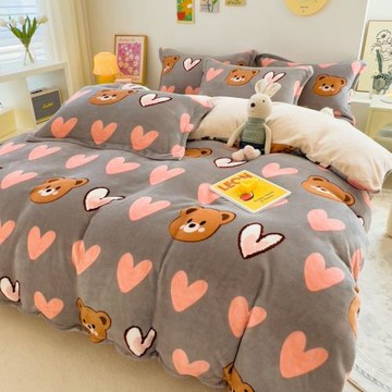 冬季加厚牛奶絨床上四件套雙面珊瑚絨被套冬季法蘭加絨床單三件套