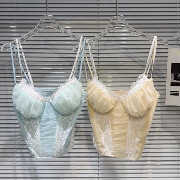 網紅同款2025秋季新款小香風蕾絲花邊雪紡甜美海綿胸墊吊帶背心女