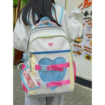 愛心少女2025新款潮雙肩包大容量初中高中大學生書包女生可愛背包